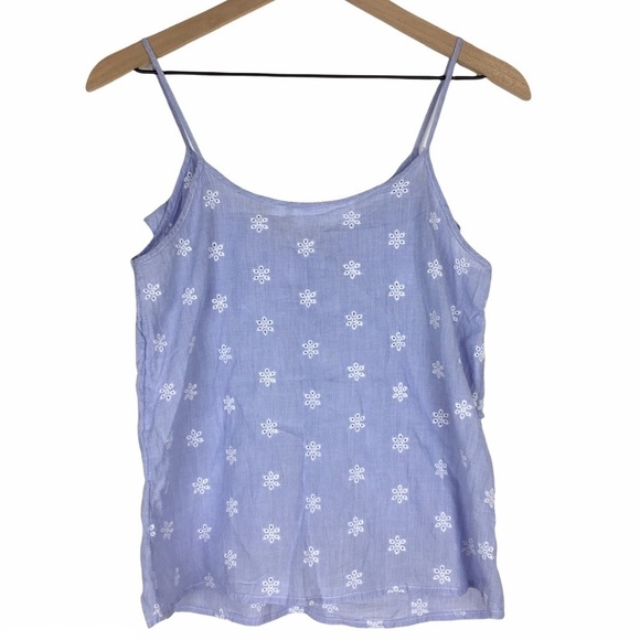 H&M LOGG Cami Top Eyelet Lace Stripe Spaghetti Strap Blue White Lightweight - Picture 3 of 7